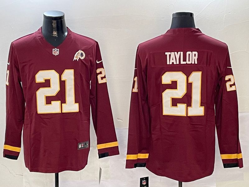 Men Washington Redskins #21 Taylor Red long sleeve 2024 Nike NFL Jersey style 01042